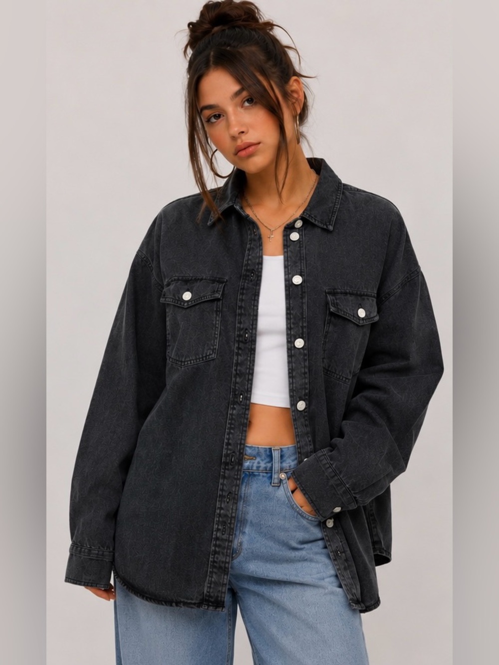 SO Gray Denim Jacket Women’s Size S Button Up Charcoal Wash